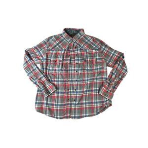 JACHS Girlfriend Women’s Large Flannel Shirt Pink Gray Blue Plaid Snaps